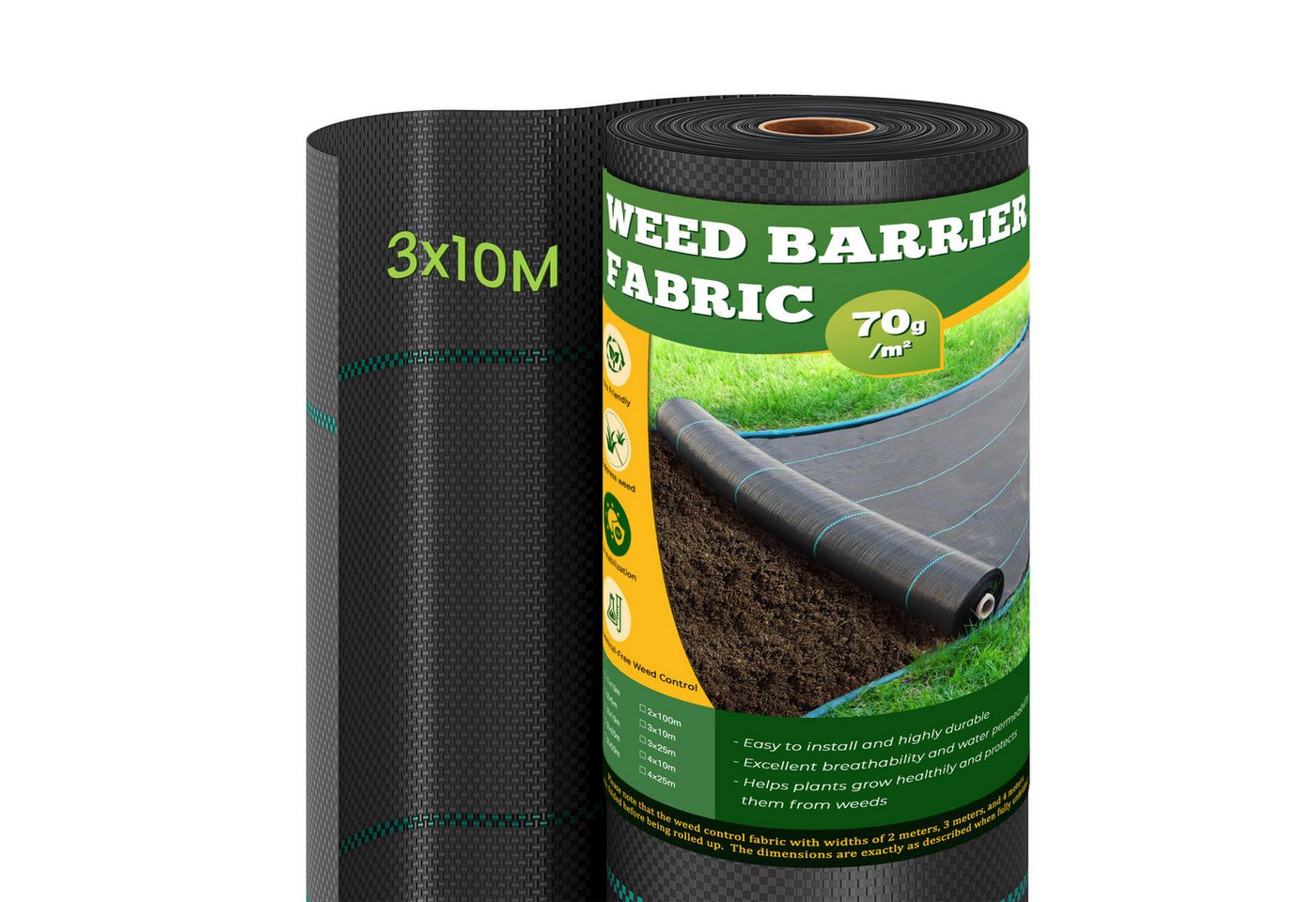 OUNUO Unkrautvlies Unkrautvlies Gartenvlies Unkrautfolie 3m breit, 3x10 Meter Rolle-70g/m² Bild 3