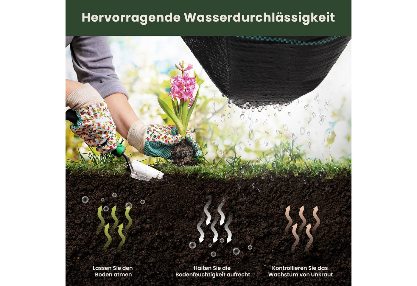 OUNUO Unkrautvlies Unkrautvlies Gartenvlies Unkrautfolie 3m breit, 3x10 Meter Rolle-70g/m² Bild 4