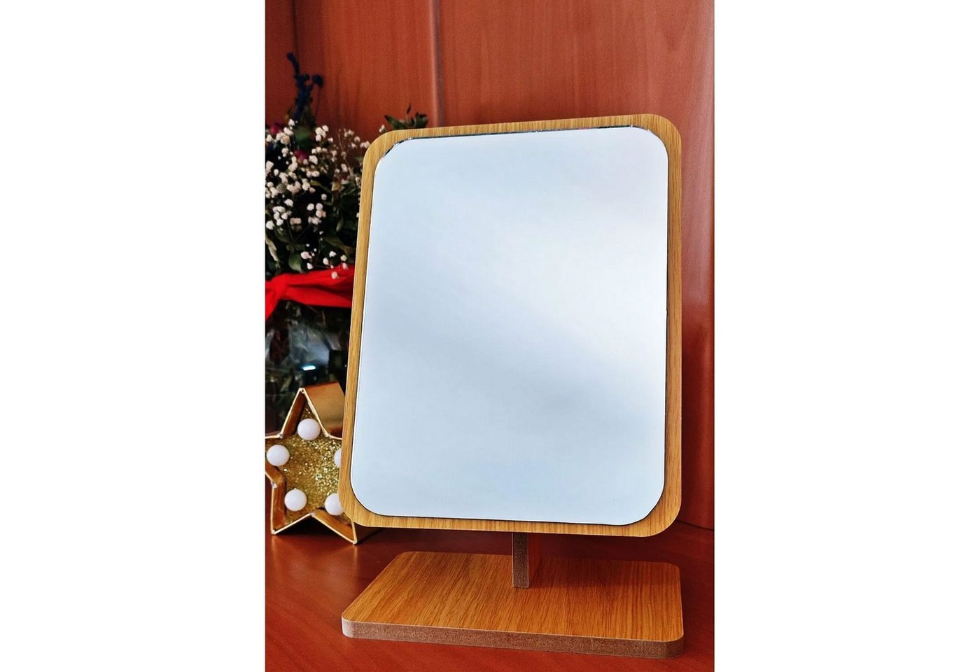 Jungengel Kosmetikspiegel Rechteckig Standspiegel Schminkspiegel 24x16cm Tischspiegel Holz (1-St), Verstellbarer Tischspiegel, Klare Spiegeloberfläche, Ideales Format Bild 5