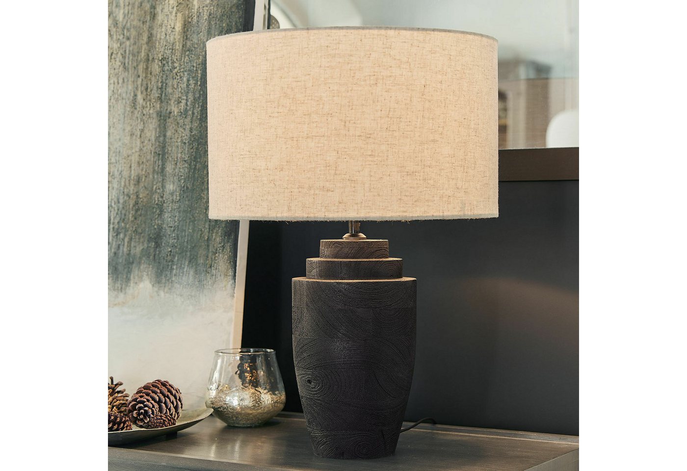 Mirabeau Tischleuchte Tischlampe Daphielle schwarz/beige Bild 4