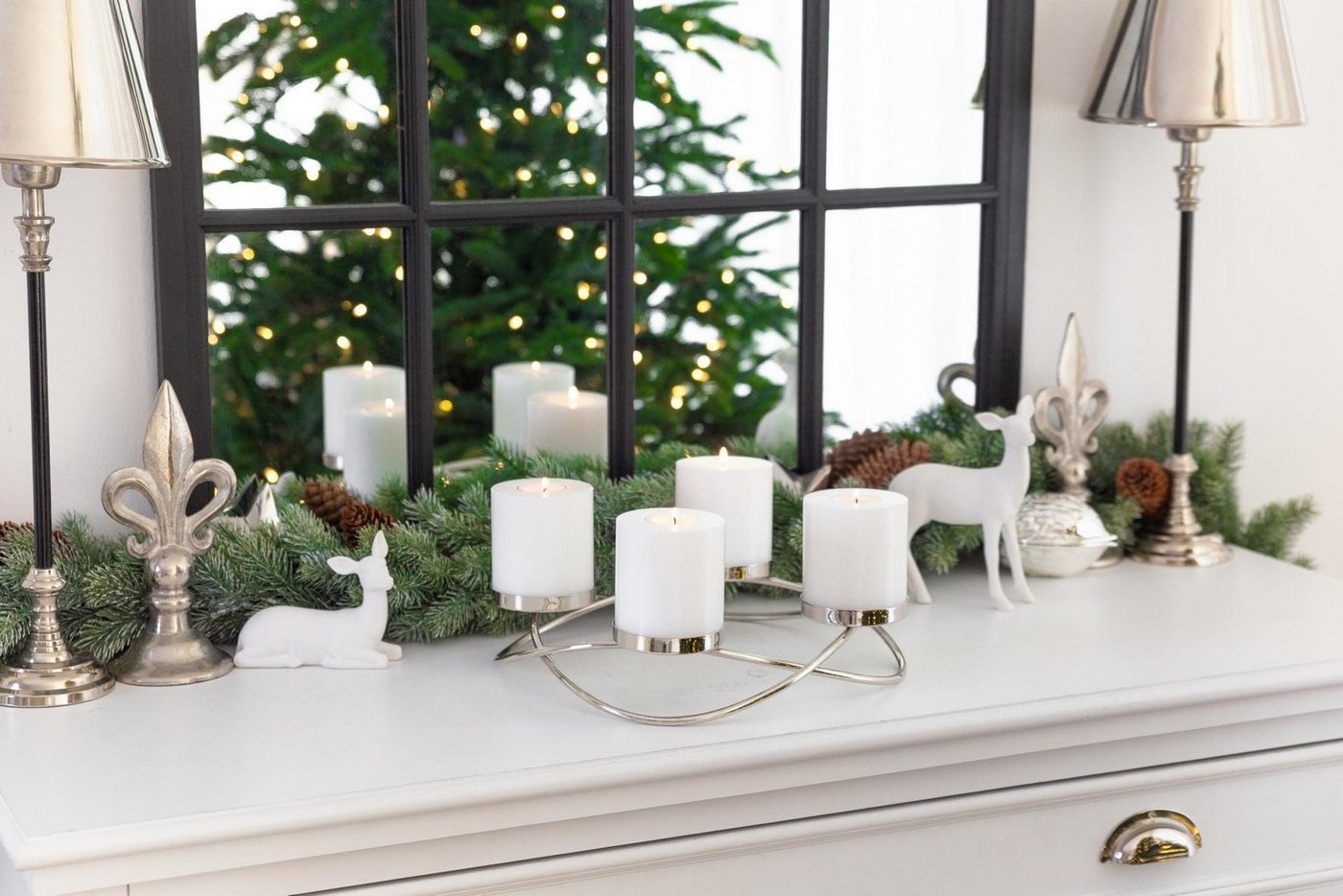 EDZARD Adventskranz Alva Ø 33 cm Edelstahl, Kerzenhalter für Stumpenkerzen, Adventsleuchter