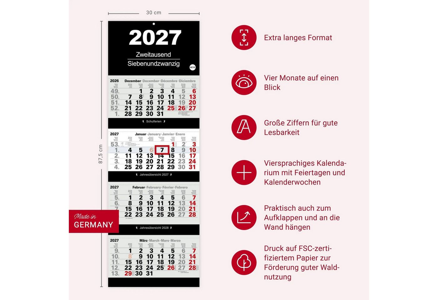HEYE Wandkalender 4-Monatsplaner 2027
