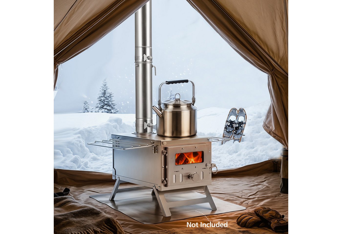 COSTWAY Holzkohlegrill Holzofen tragbar mit 7 Rauchrohren, Funkenfänger