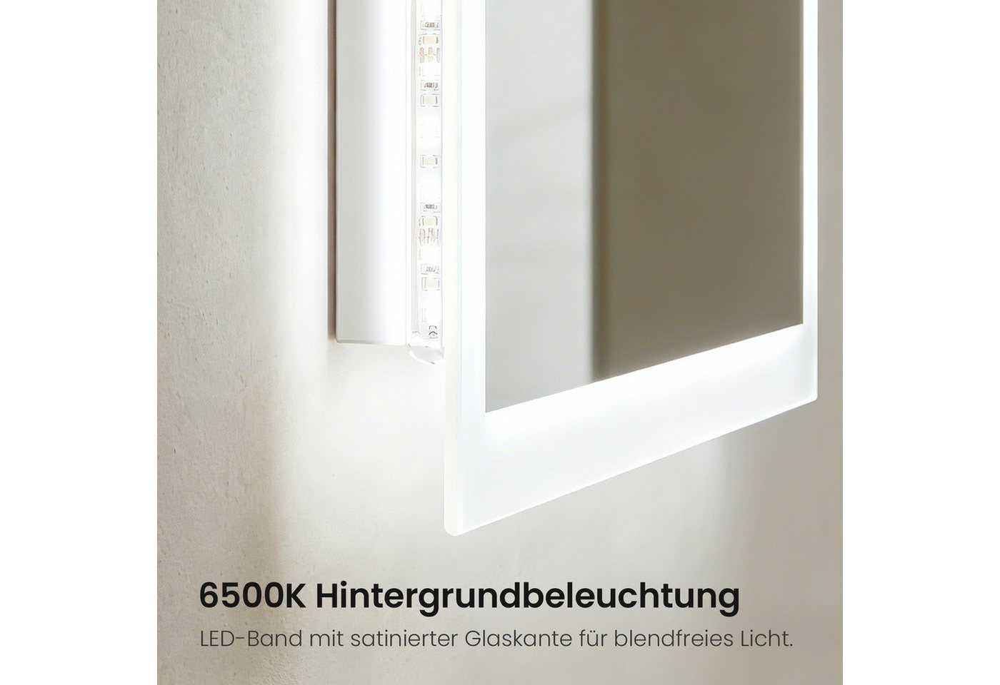 Heilmetz Badspiegel mit Beleuchtung 70 x 50 cm Kaltweiß Licht (Touch-Schalter, Dimmbar), 1 Lichtfarben(6500k), IP44