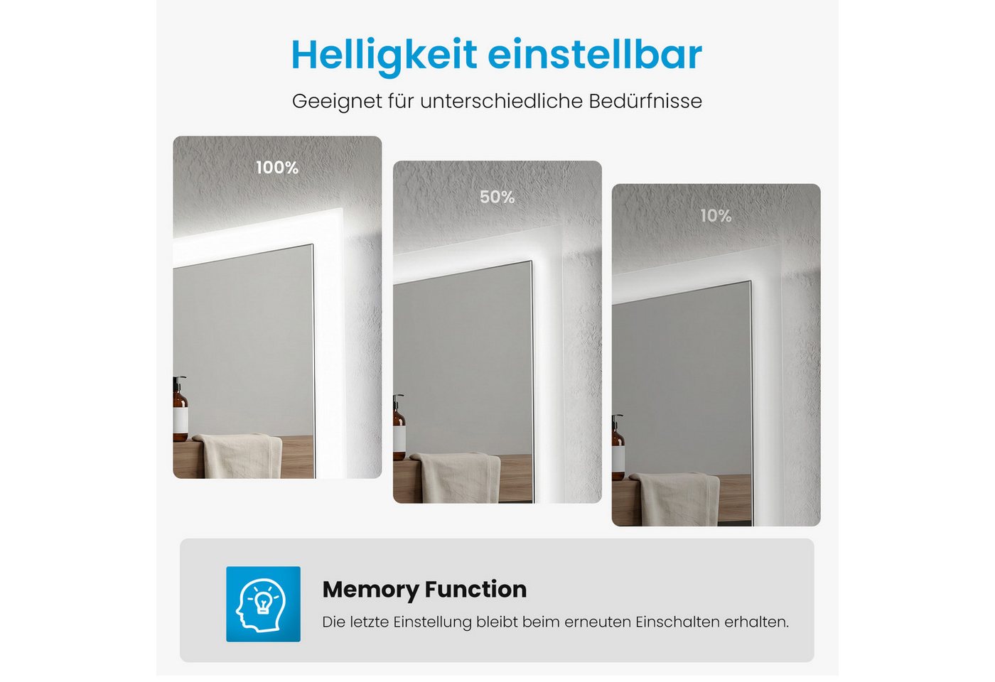 Heilmetz Badspiegel mit Beleuchtung 70 x 50 cm Kaltweiß Licht (Touch-Schalter, Dimmbar), 1 Lichtfarben(6500k), IP44 Bild 3