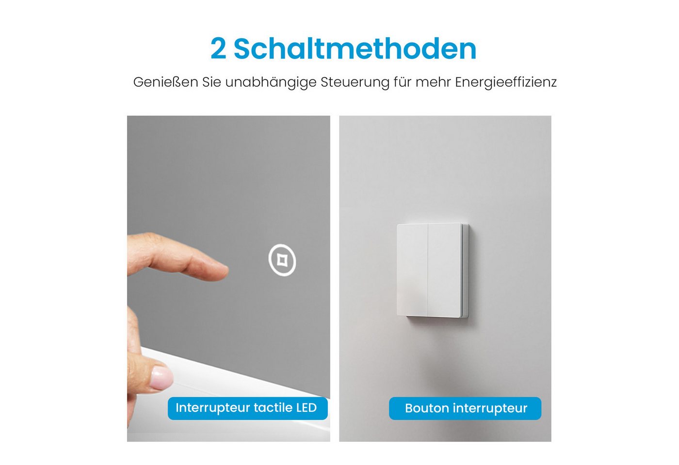 Heilmetz Badspiegel mit Beleuchtung 70 x 50 cm Kaltweiß Licht (Touch-Schalter, Dimmbar), 1 Lichtfarben(6500k), IP44 Bild 5