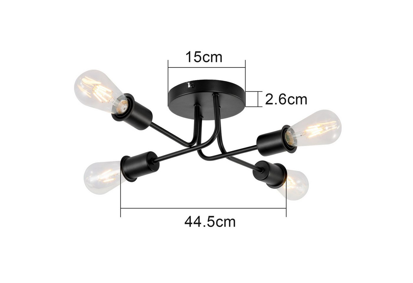 Nettlife Deckenleuchte Vintage Schwarz 3/4 Flammig E27 Rustikaler Wonhzimmerlampe, ohne Leuchtmittel, Industrie Deckenlampe für Wohnzimmer Schlafzimmer Küche Bild 2