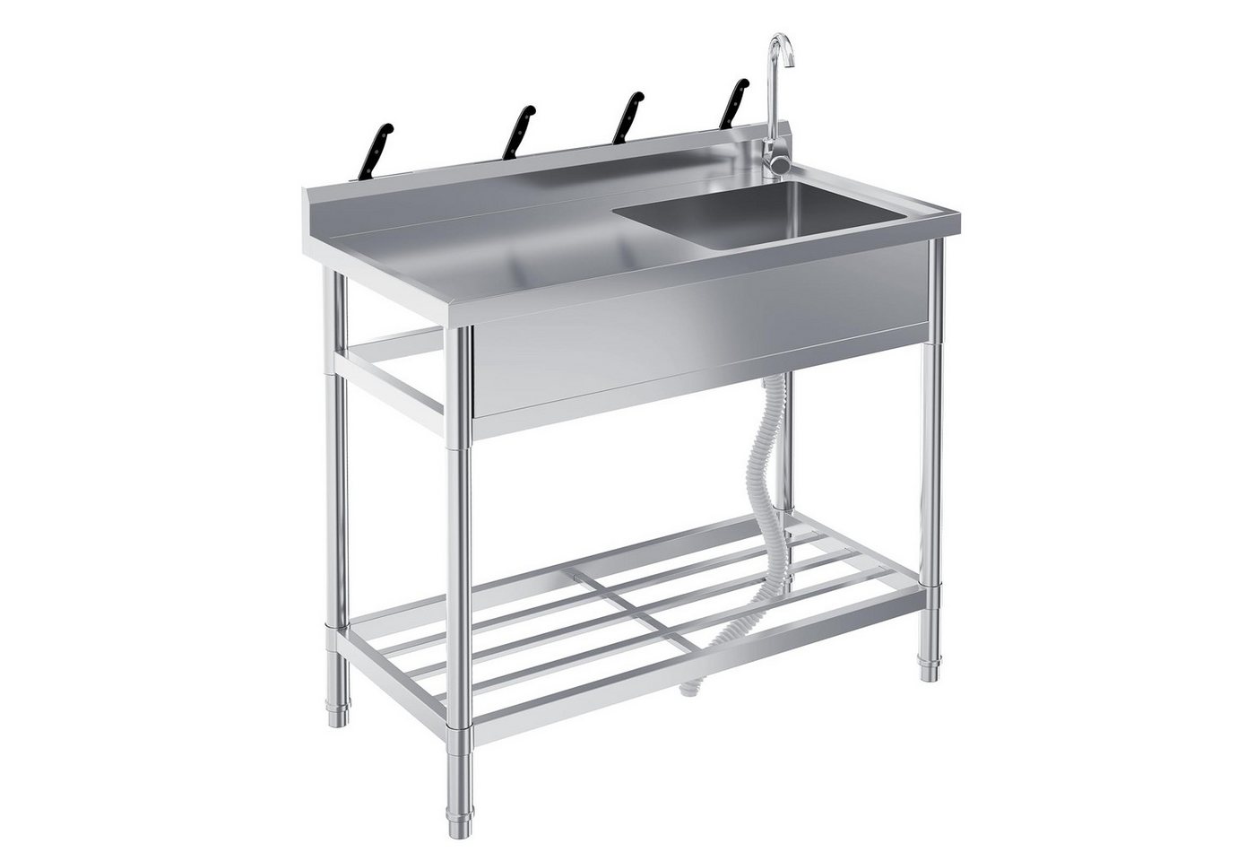 GarveeMore Waschtisch-Set Praktisches Spülset aus Edelstahl – Einbecken mit Ablaufsystem, verstellbare Füsse, Festwasseranschluss, 100 x 50 x 90 cm Bild 3