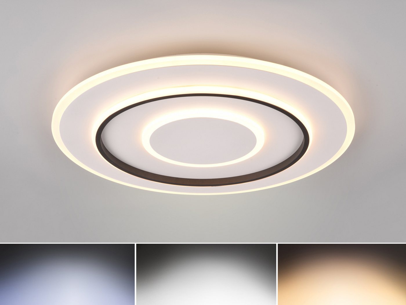 Reality Leuchten LED Deckenleuchte hell & flach mit Fernbedienung, Ø 60cm, dimmbar, LED fest integriert, Neutralweiß, Warmweiß, Tageslichtweiß, groß-e Tageslicht-lampe Decke rund für Küchenbeleuchtung & Büro Bild 3