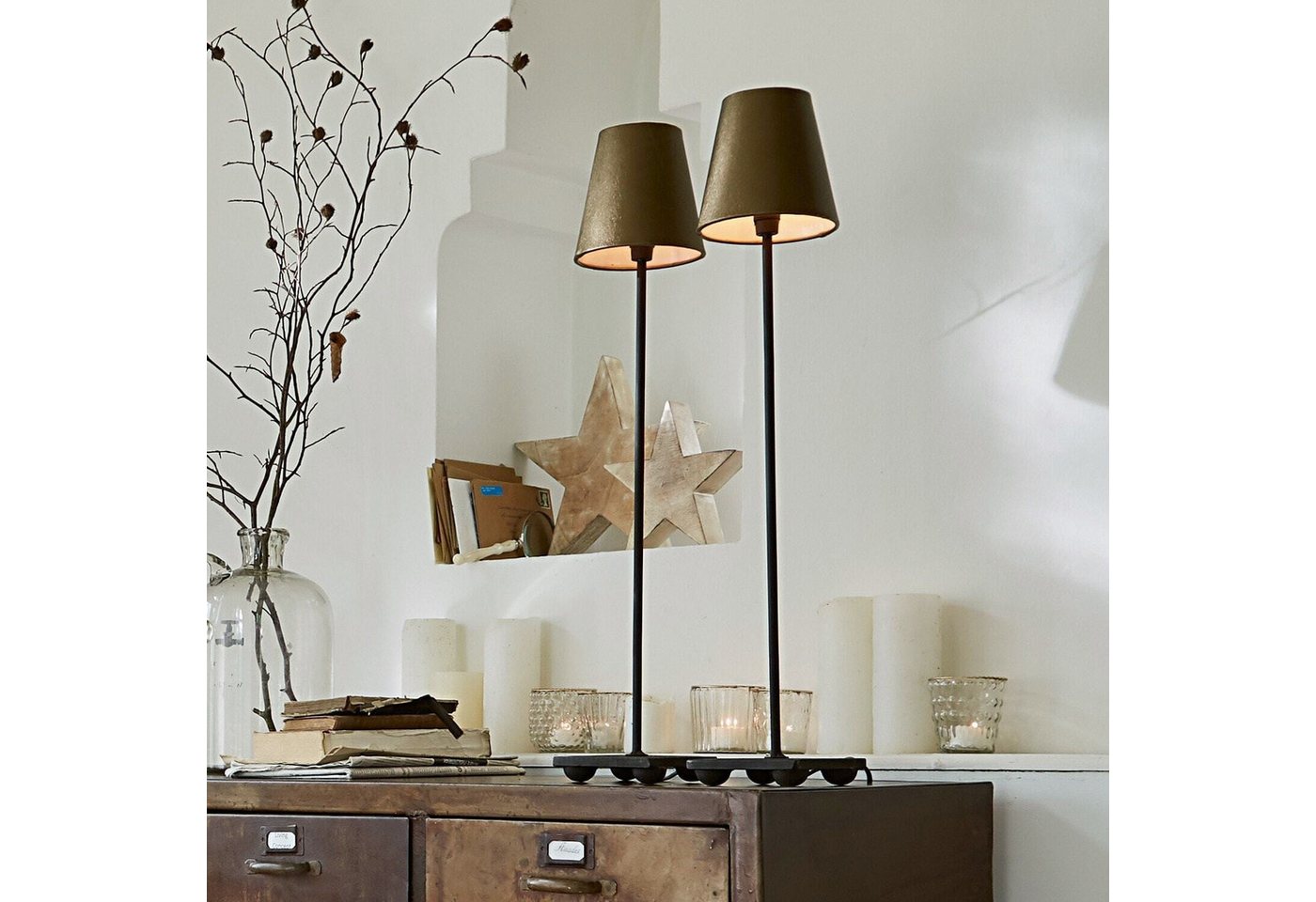 Mirabeau Tischleuchte Tischlampe 2er Set Filia antikgold/schwarz