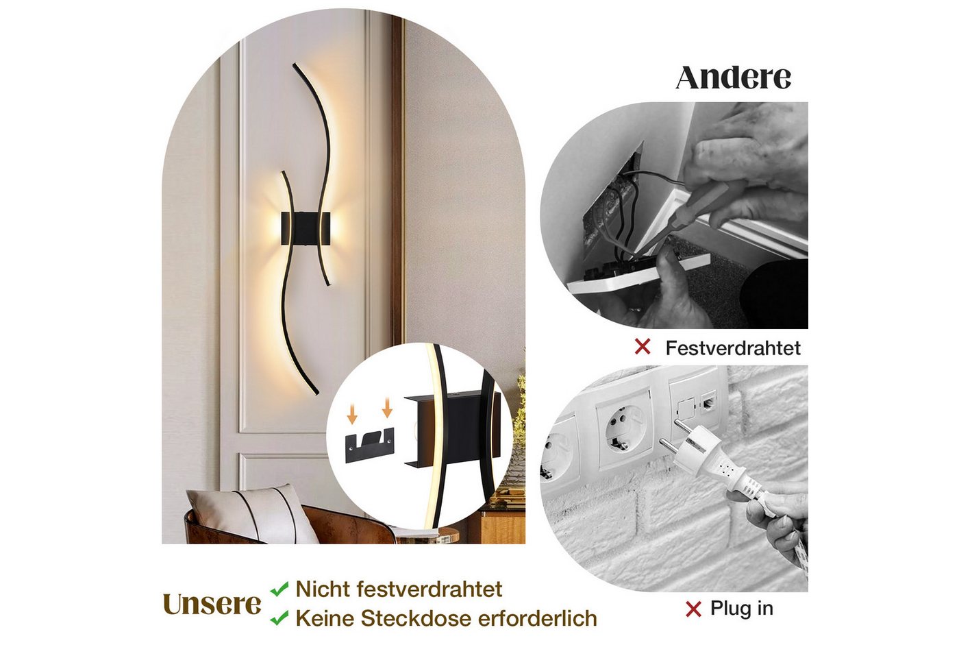 MUPOO LED Wandleuchte LED Akku Wandleuchte USB-C, dimmbar 3000–6000K, mit Fernbedienung, Kabellose Wandlampe mit Touchsteuerung, Timer und Memoryfunktion Bild 2