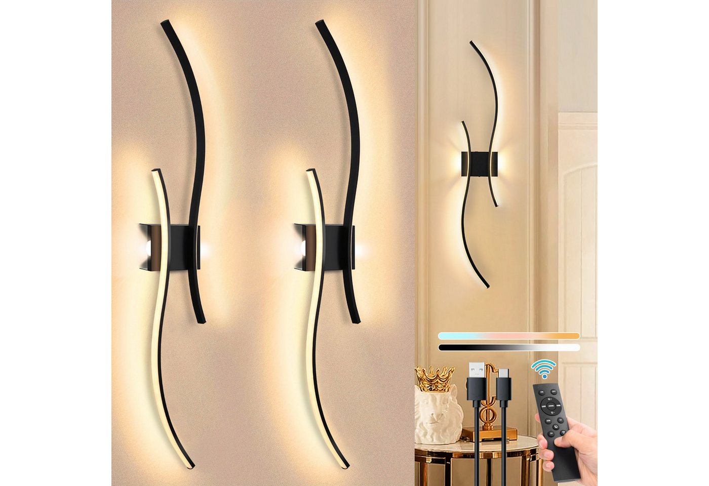 MUPOO LED Wandleuchte LED Akku Wandleuchte USB-C, dimmbar 3000–6000K, mit Fernbedienung, Kabellose Wandlampe mit Touchsteuerung, Timer und Memoryfunktion Bild 3
