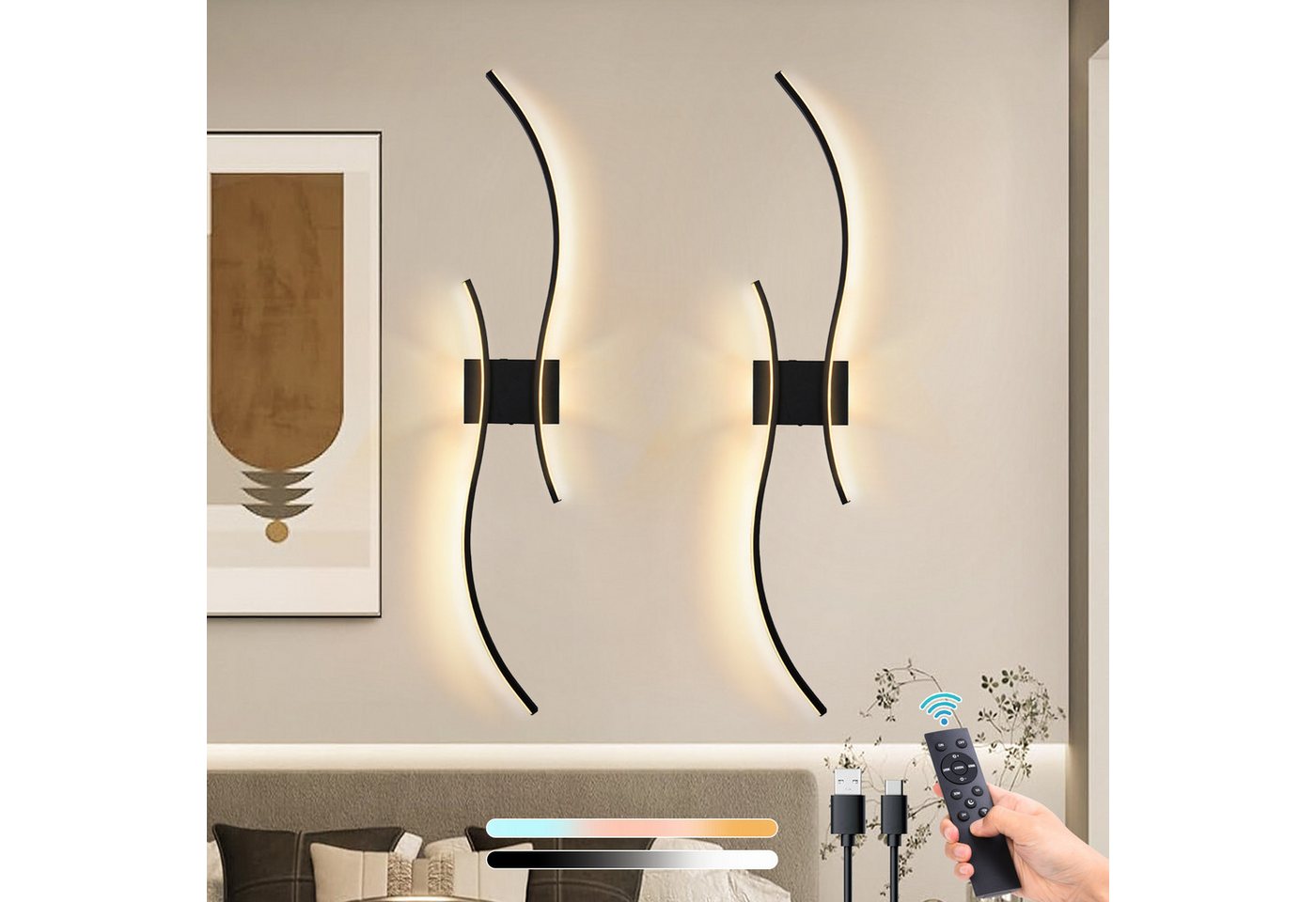 MUPOO LED Wandleuchte LED Akku Wandleuchte USB-C, dimmbar 3000–6000K, mit Fernbedienung, Kabellose Wandlampe mit Touchsteuerung, Timer und Memoryfunktion Bild 4