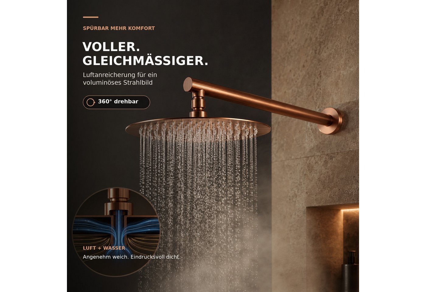 LuxaSteel Unterputzarmatur Unterputz-Duschsystem Regendusche 20/25/30 cm mit Handbrause Duschset (Komplett-Set, Komplettes Unterputz-Duschsystem mit wählbarem Regenduschkopf) 360° ausrichtbar, luftangereichertes Strahlbild, Keramikkartusche