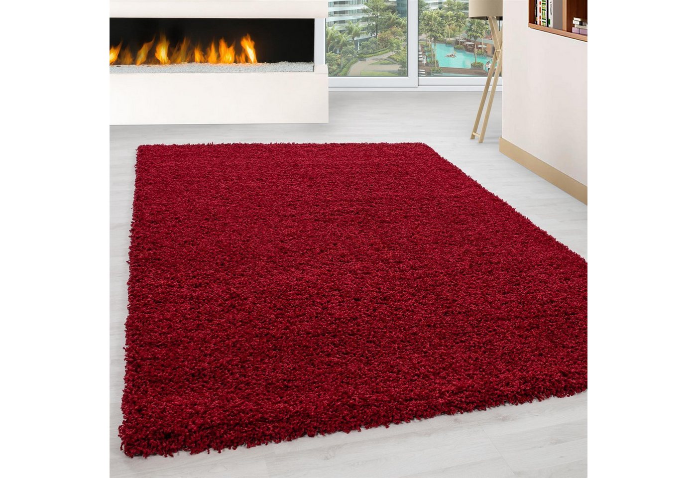 SchönesWohnen24 Hochflor-Teppich Hochflor Teppich LIFE Rot