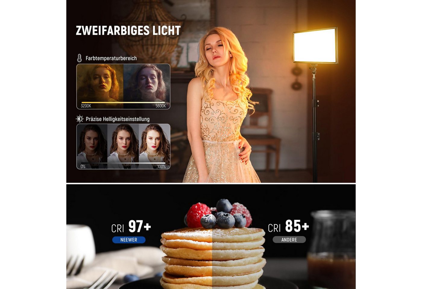 Neewer Videoleuchte NL-192AI 192 LED Panel Videolicht 20W, CRI97+, 3200-5600K, 8000mAh, Bi Farbe Dimmbar DSLR Kamera Soft Light für Studiofotografie Streaming Bild 4