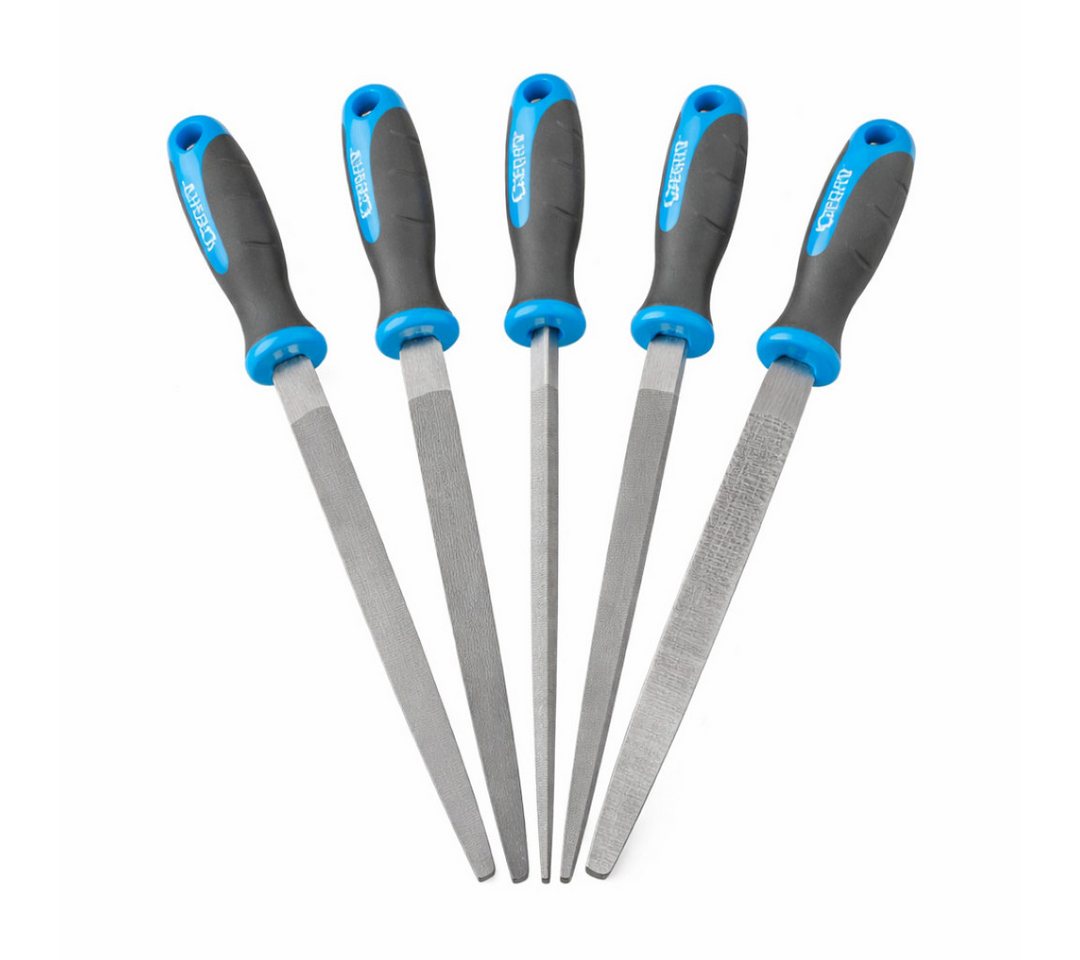 GEKO Feile Werkstattfeilen Set 5tlg 200mm Rund Halbrund Flach Vierkant Dreieck, (Set, 5 St), Kohlenstoffstahl, ergonomische Griffe Bild 2