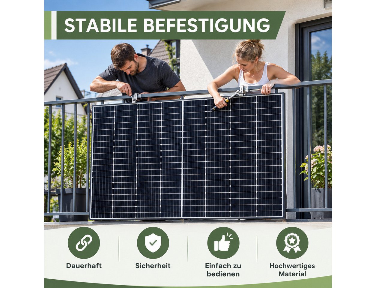 GLIESE Balkonkraftwerk PV Halterung 118 cm mit Haken – Verstellbar 0-90°, für Balkon & Dach, 118 cm, 0-90° verstellbar, mit Haken – für Balkon & Dach.
