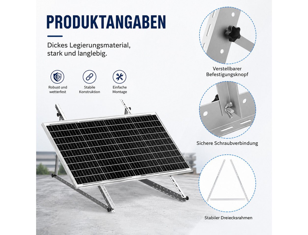 GLIESE Balkonkraftwerk PV Halterung 118 cm mit Haken – Verstellbar 0-90°, für Balkon & Dach, 118 cm, 0-90° verstellbar, mit Haken – für Balkon & Dach. Bild 3