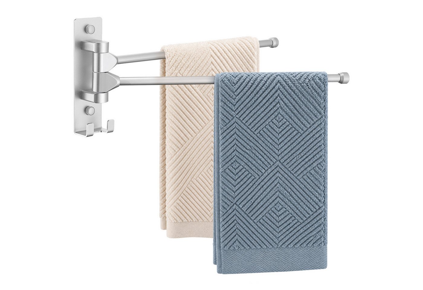 HOMELODY Handtuchhalter Wand 2-armig 180° schwenkbar ohne Bohren Aluminium Verchromt, 40 cm Handtuchstange, Kleben oder Bohren, mit Haken, ohne Handtücher Bild 3