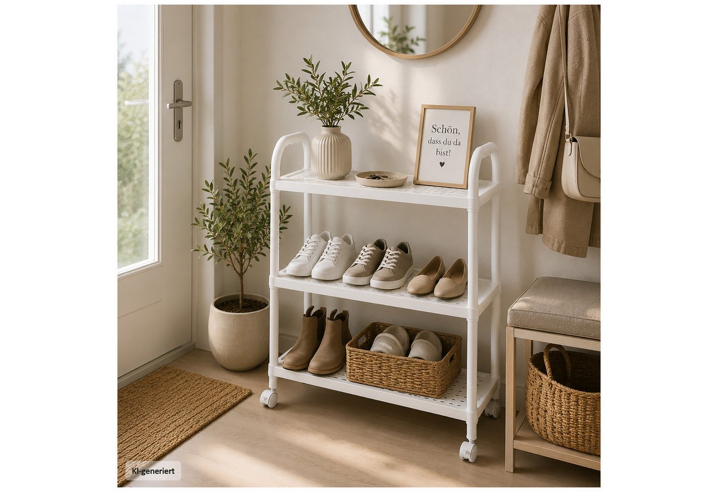 HTI-Living Schuhregal Rollregal mit 3 Ablagen Weiß 51,5 x 60 x 20,5 cm, 1 Stück 1-tlg., platzsparend, vielseitig Bild 3