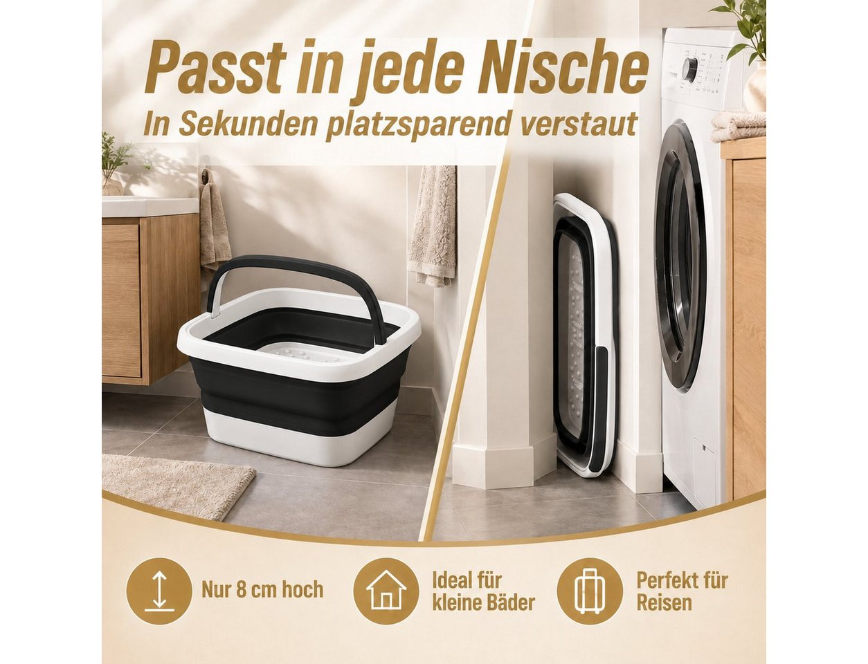 Kibun Fußbad Faltbare Fußbadewanne, Einzelartikel, 1-tlg., Waschwanne, Spülwanne für Zuhause & Camping, Faltbar, mit Massage-Noppen und integriertem Tragegriff Bild 2