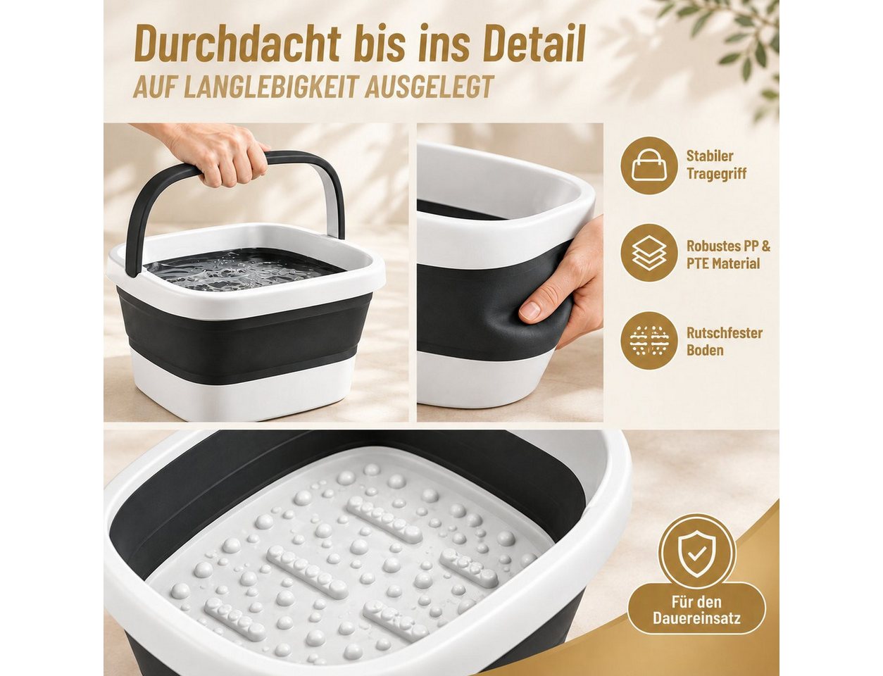 Kibun Fußbad Faltbare Fußbadewanne, Einzelartikel, 1-tlg., Waschwanne, Spülwanne für Zuhause & Camping, Faltbar, mit Massage-Noppen und integriertem Tragegriff Bild 3
