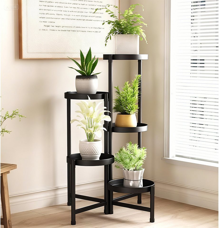 LMaxhome Blumenständer Pflanzenständer 5 Etagen Pflanzenregal Blumentreppe Metall für Hof (Bis zu 60lbs, 1 St., Modernes Pflanzenregal), Faltbares Eck-Hochregal für Pflanzen Balkon, Indoor, Garten Bild 3