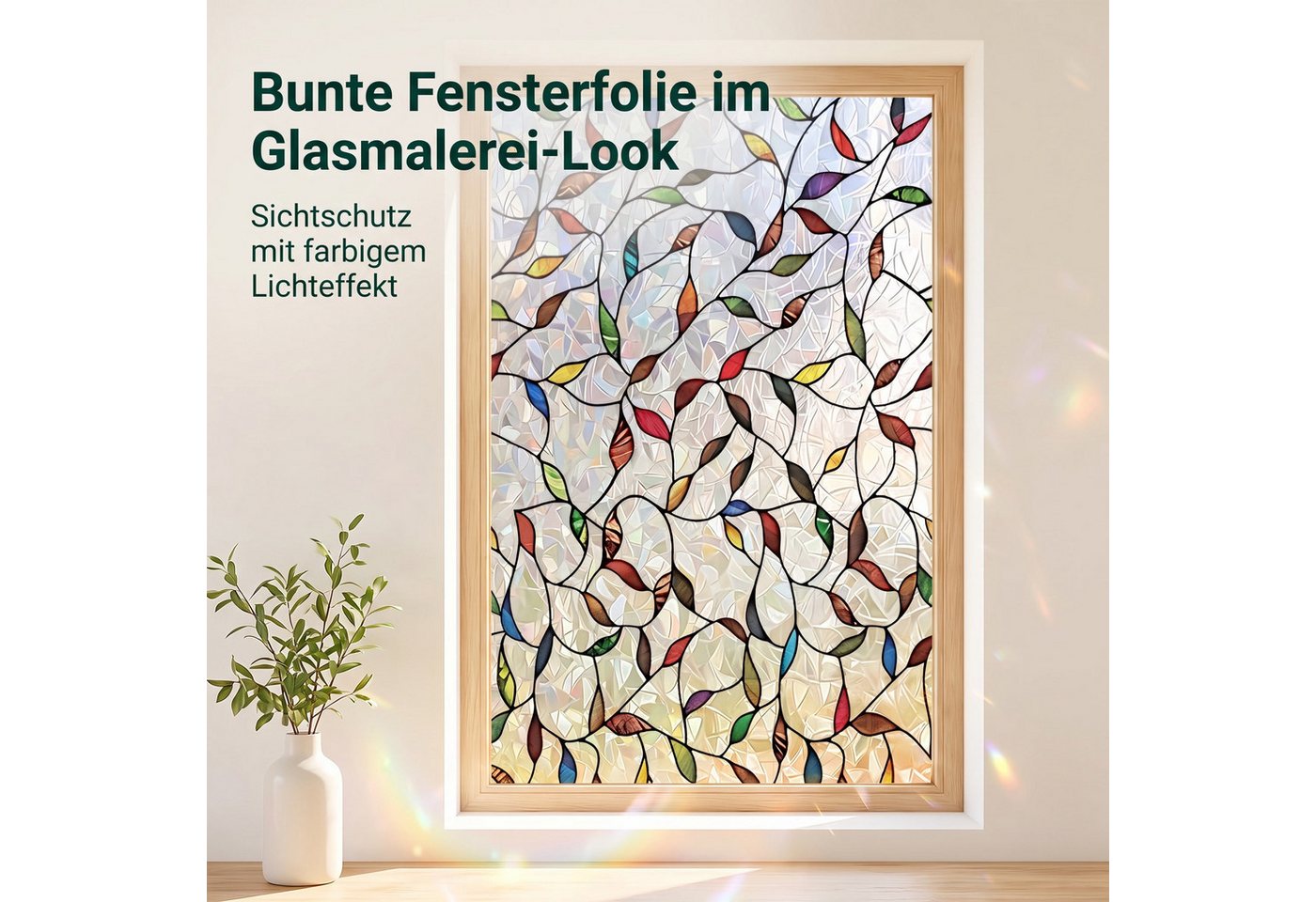HomeBella Fensterfolie Sichtschutzfolie Dekorative Glasfolie Buntglasoptik, mit buntem Blättermuster für Fenster & Türen Bild 5
