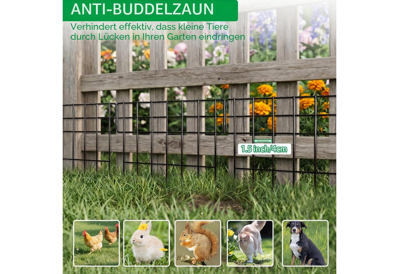 Thealyn Gartenzaun Metall 43x33cm, 10 Stk., 3,3m, für Beete/Wege., (10-St), Ohne Bohren oder Schweißen Bild 5