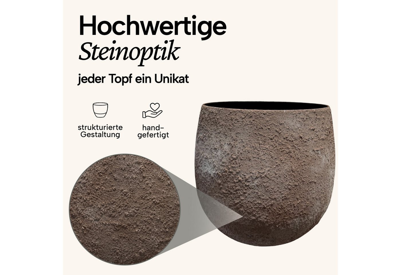 NATIV Blumentopf Pflanztöpfe aus Metall im 3er-Set, Braun mit moderner Steinoptik, besonders leicht Bild 2