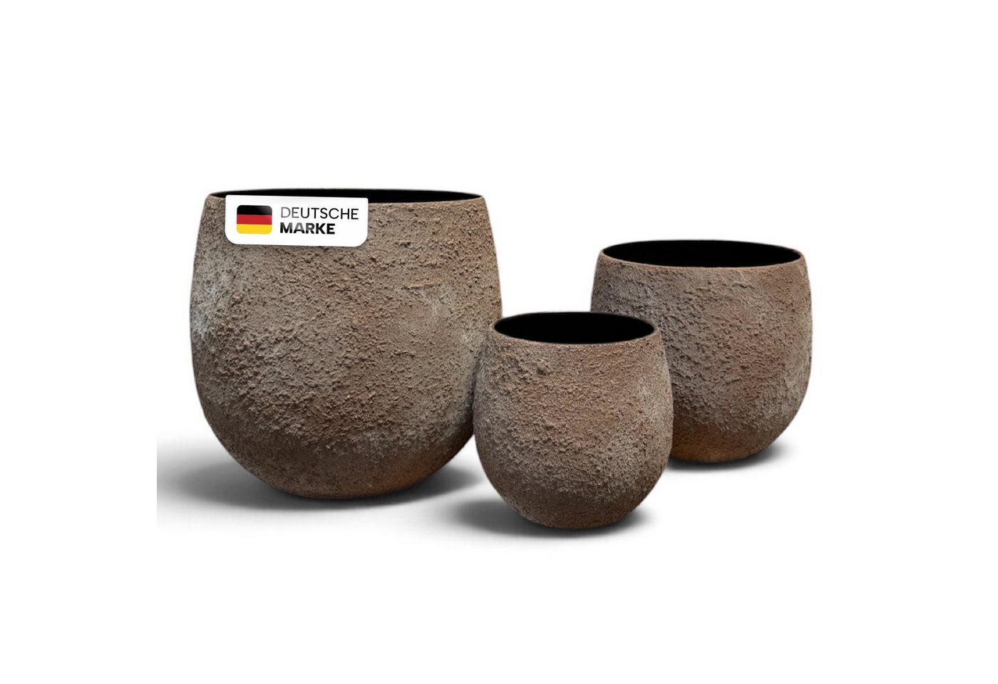 NATIV Blumentopf Pflanztöpfe aus Metall im 3er-Set, Braun mit moderner Steinoptik, besonders leicht Bild 3