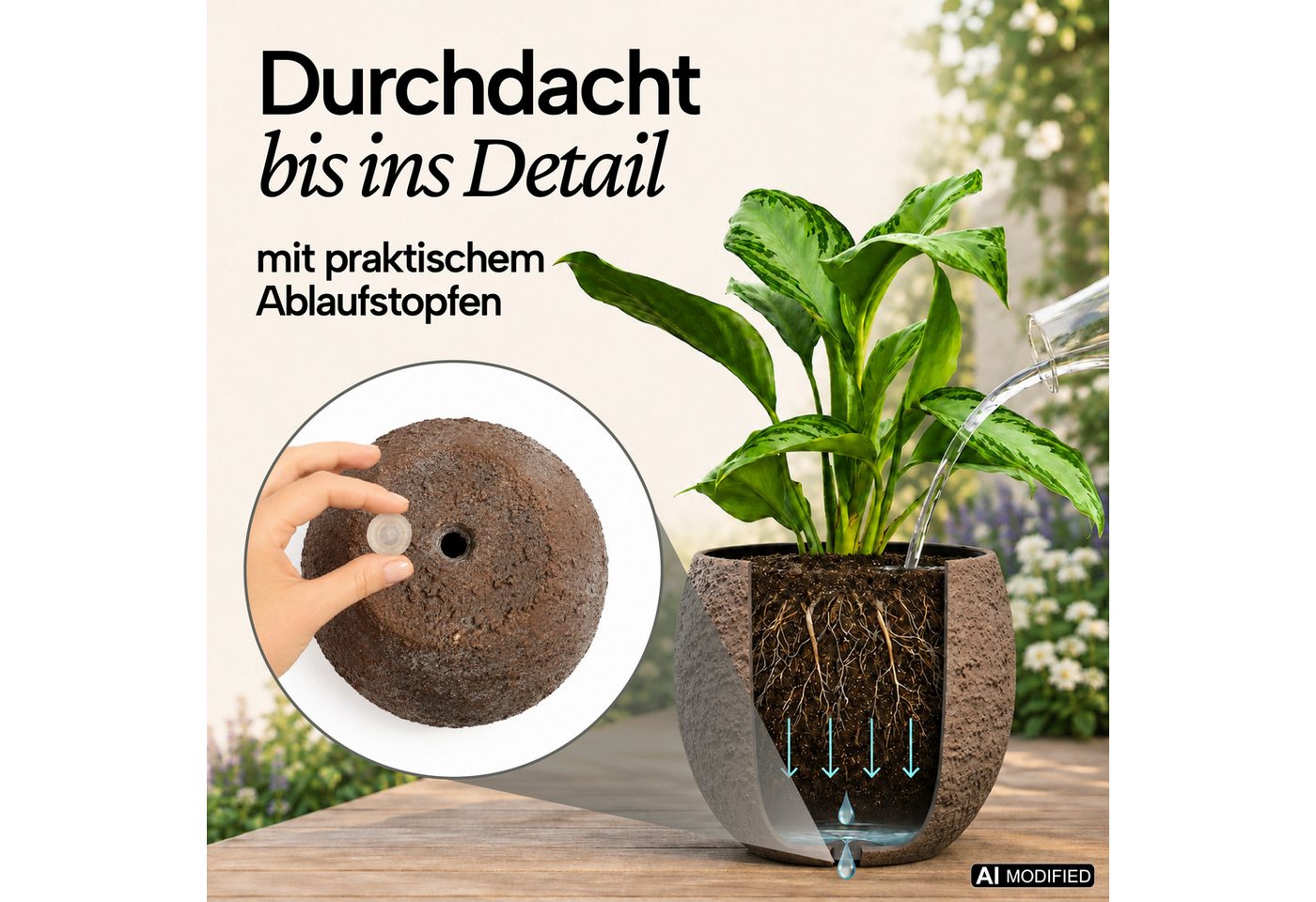NATIV Blumentopf Pflanztöpfe aus Metall im 3er-Set, Braun mit moderner Steinoptik, besonders leicht Bild 4