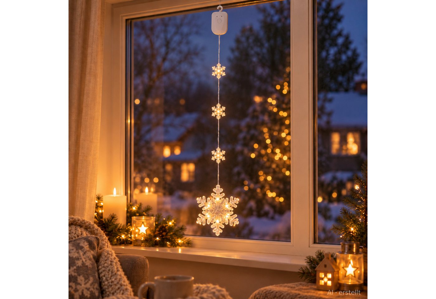 IC Winterworld Fensterdekoration LED-Fensterdekoration hängend mit Akku und Timer, 8 Leuchtmodi, warmweiß, USB-C, wiederaufladbar Bild 2