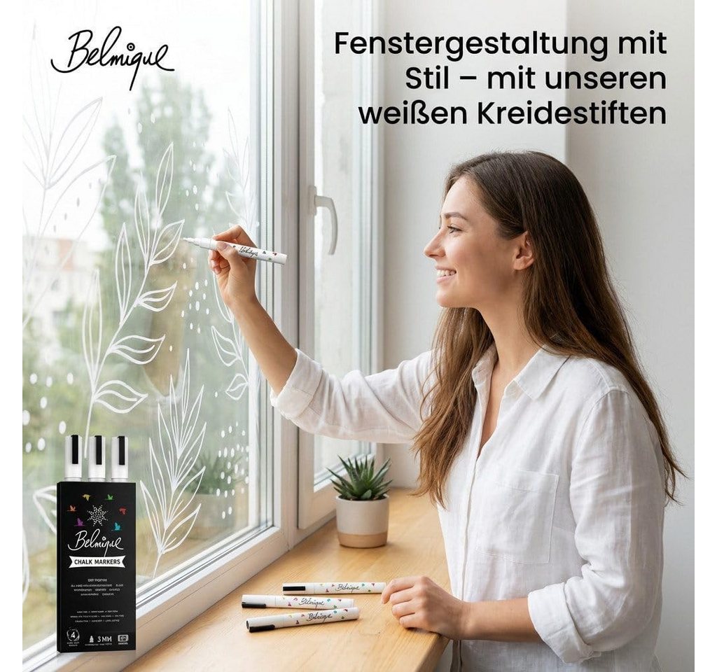 Belmique Malkreide Kreidemarker - Kreidestifte Pastellfarben, (Set, 9-tlg., Kreidesticker), Ideal für Tafel, Fenster, Whiteboard - Feine Rund-& Schrägkeilspitze