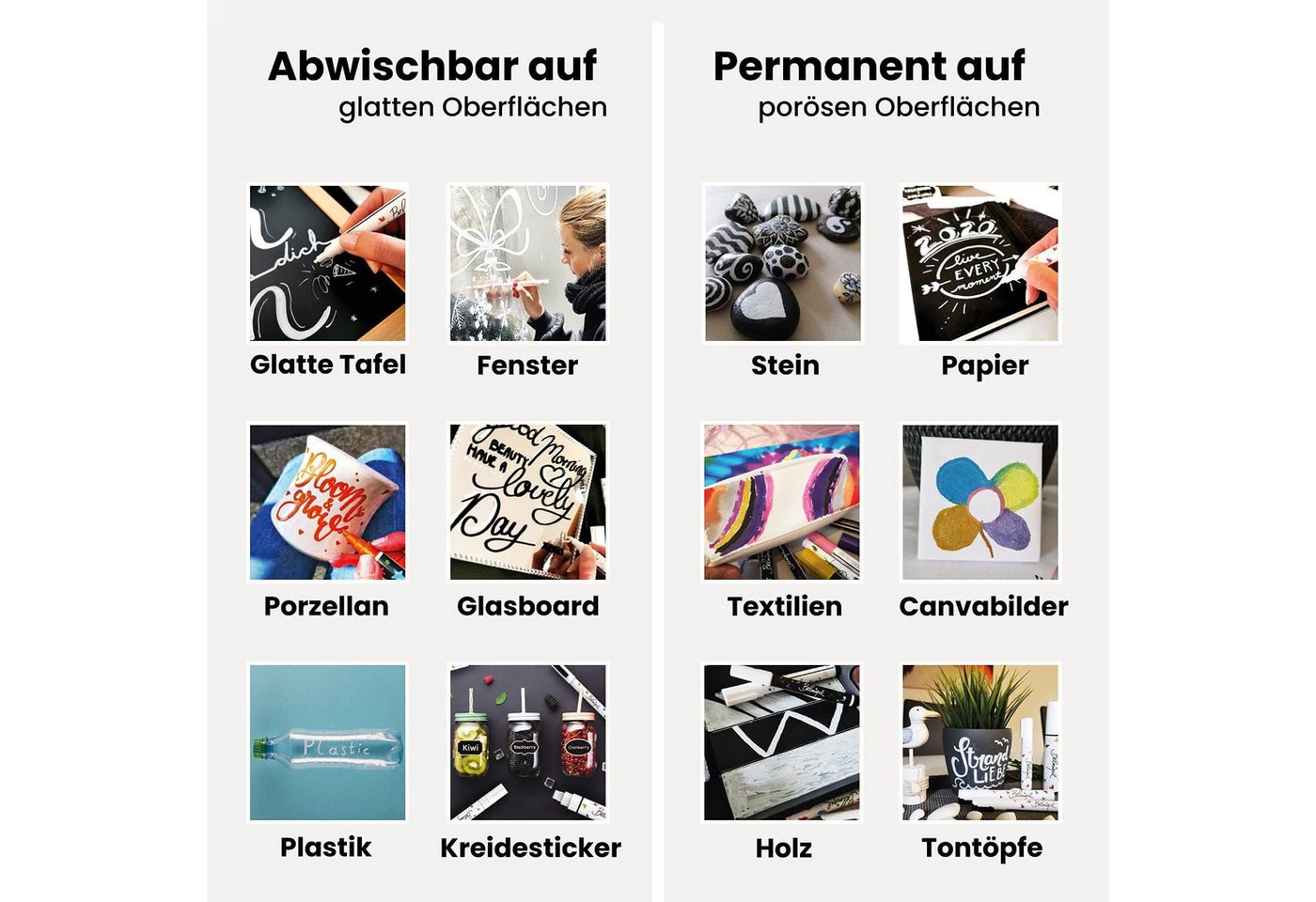 Belmique Malkreide Kreidemarker - Kreidestifte Pastellfarben, (Set, 9-tlg., Kreidesticker), Ideal für Tafel, Fenster, Whiteboard - Feine Rund-& Schrägkeilspitze Bild 3