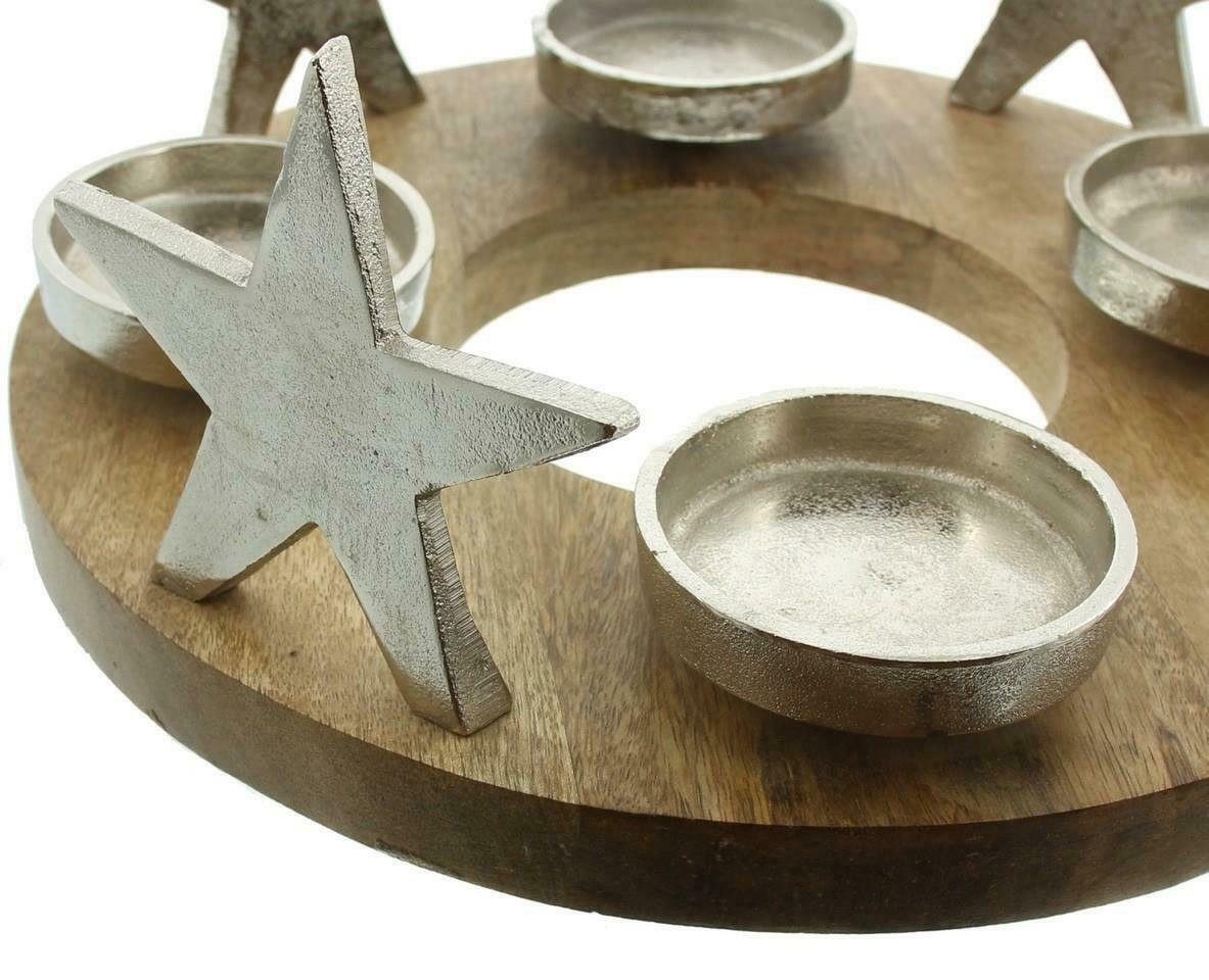 Home-trends24.de Adventskranz Adventskranz Stern Holz Advent Gesteck Teelichthalter Kerzenhalter