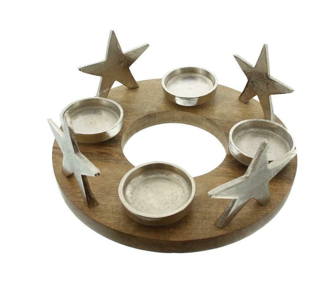 Home-trends24.de Adventskranz Adventskranz Stern Holz Advent Gesteck Teelichthalter Kerzenhalter Bild 3