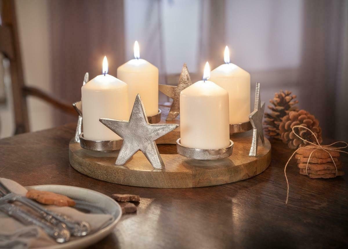 Home-trends24.de Adventskranz Adventskranz Stern Holz Advent Gesteck Teelichthalter Kerzenhalter Bild 4