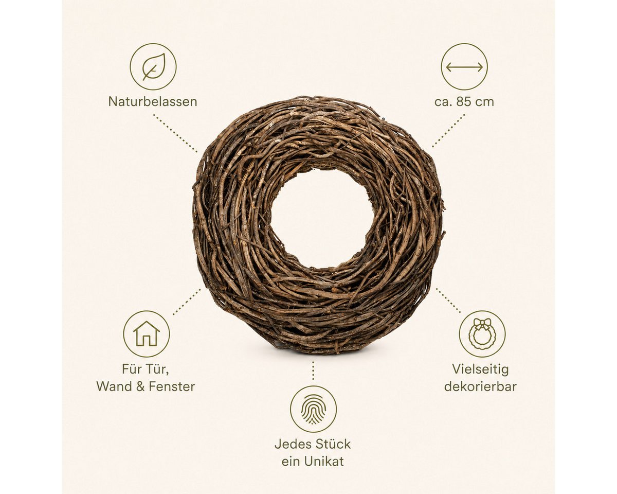 NaDeco Bastelnaturmaterial Lianenkranz, Natur, Ø 85 cm Rebenkranz Türkranz