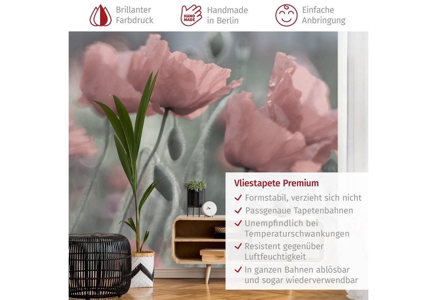 Bilderdepot24 Fototapete Blumen Mohnblumen Blumentapete Floral Natur Modern Kunst, Glatt, Matt, (Vliestapete inkl. Kleister oder selbstklebend), Wohnzimmer Schlafzimmer Küche Flur Motivtapete Vliestapete Wandtapete Bild 2