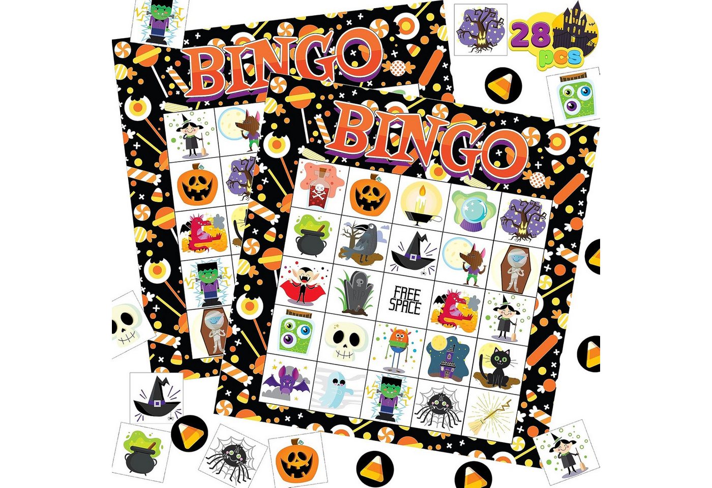 JOYIN Kreativset JOYIN Halloween Bingo-Spiel mit 28 Bingokarten für bis zu 28 Spieler Bild 5