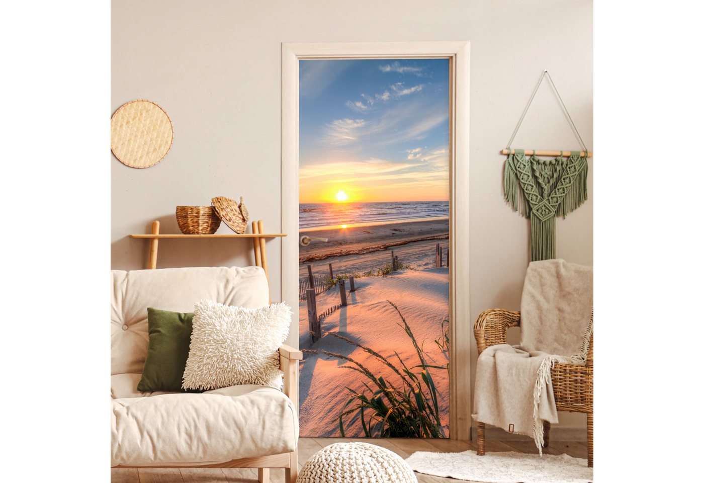MuchoWow Türtapete Strand - Meer - Düne - Sonnenuntergang - Landschaft, Matt, bedruckt, (1 St), Selbstklebende Tapete, Folie für Möbel, 70x215 cm Bild 3
