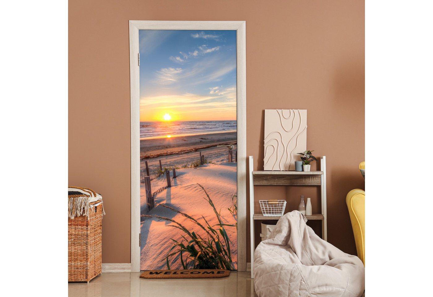 MuchoWow Türtapete Strand - Meer - Düne - Sonnenuntergang - Landschaft, Matt, bedruckt, (1 St), Selbstklebende Tapete, Folie für Möbel, 70x215 cm Bild 5