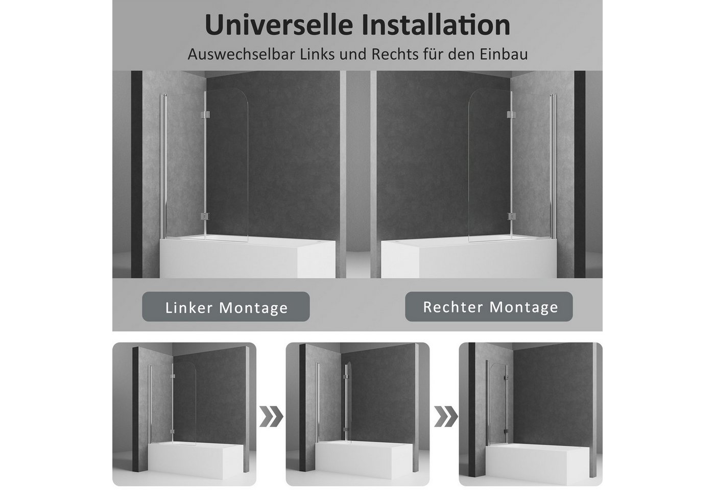 Boromal Badewannenaufsatz Duschwand für badewanne faltbar 2 teilig nano glas beidseitig, Sicherheitsglas, (180° Faltwand, 100x140, 110x140, 120x140), komplett faltbar Bild 3