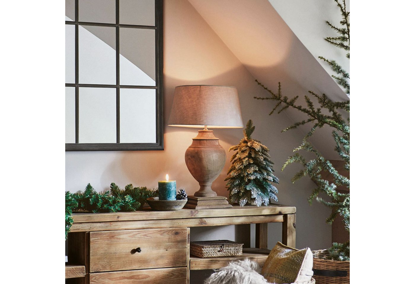 Mirabeau Tischleuchte Tischlampe Sauverny braun/leinen Bild 3