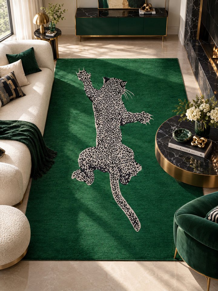 Jumpeak Teppich Teppich, Leopardenmuster, Art-déco-Stil, waschbar, ideales Geschenk, Rechteck, Höhe: 5 mm, Rectangular, 5mm dick, faux cashmere, indoor rug, machine-washable rug