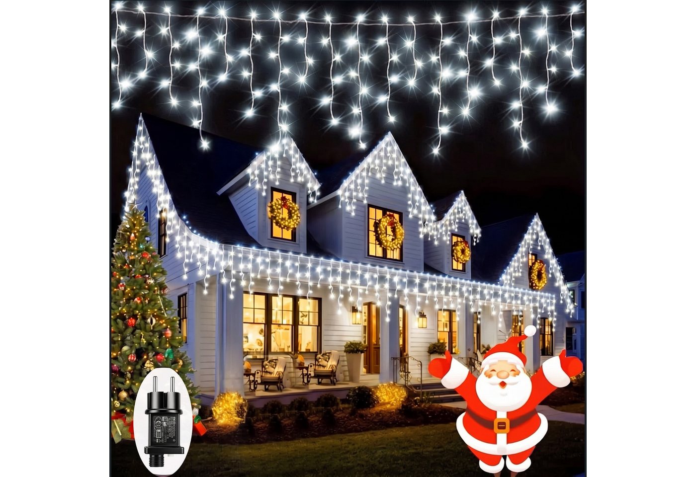 oyajia LED-Lichterkette 5–15m LED Eiszapfen Lichterkette für Außen, 8 Modi Weihnachtsdeko 31V, LED Lichtervorhang Timer, Memory-Funktion, für Weihnachten, Gartendeko