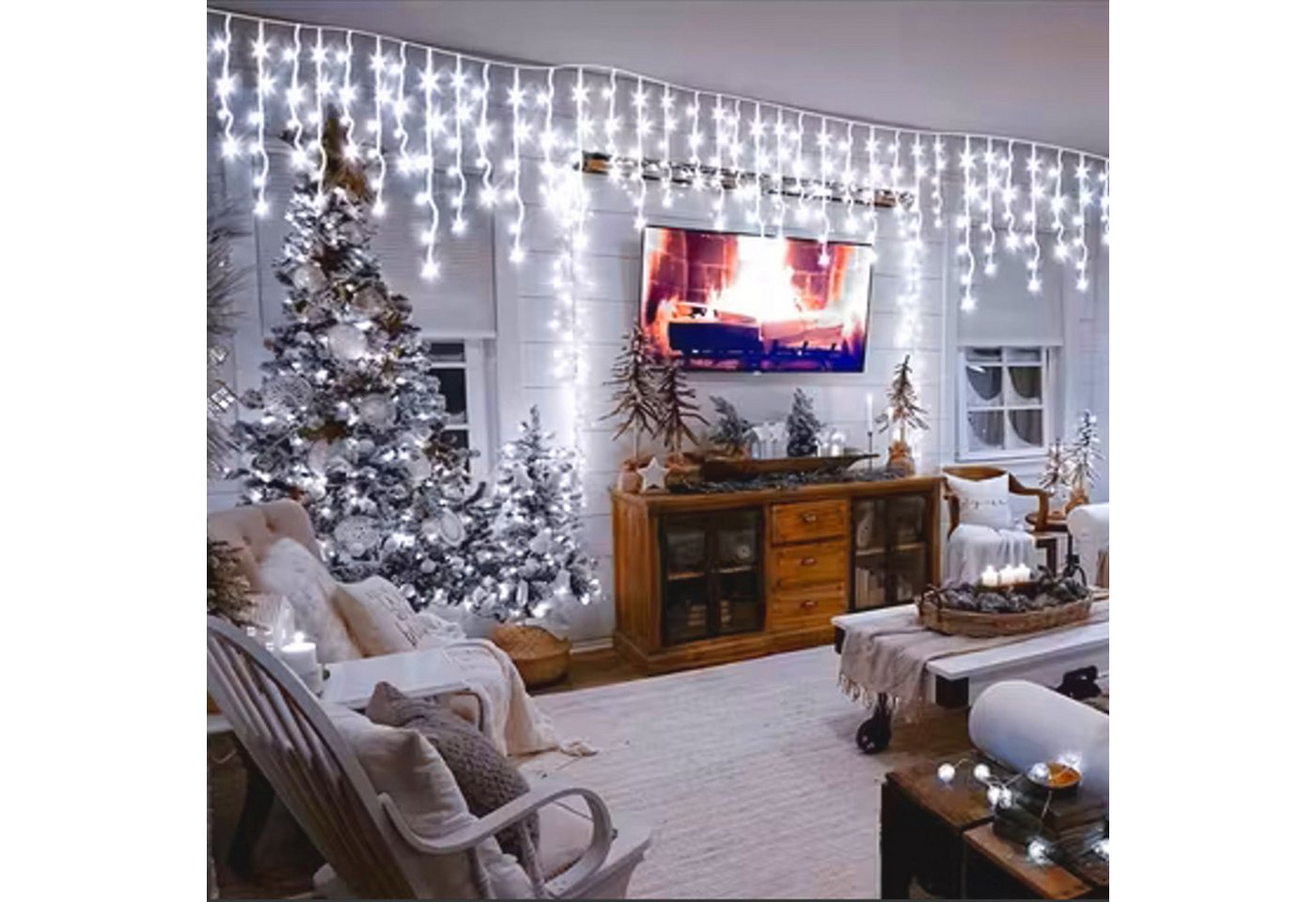 oyajia LED-Lichterkette 5–15m LED Eiszapfen Lichterkette für Außen, 8 Modi Weihnachtsdeko 31V, LED Lichtervorhang Timer, Memory-Funktion, für Weihnachten, Gartendeko Bild 4