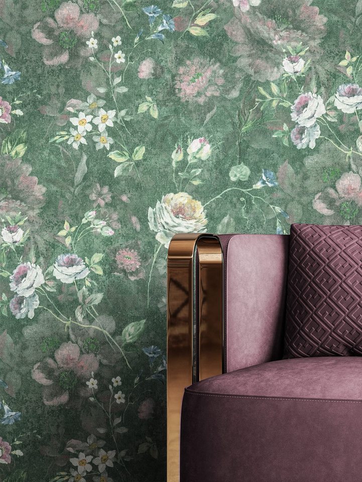 Newroom Vliestapete Arora Tapete Blumentapete Blumen,Rosen,Pfingstrosen, Grün Tapete Floral Blumen - Blumentapete Rosentapete Weiß Rosa Romantisch 3D Optik Rosen Pfingstrosen für Schlafzimmer Wohnzimmer Küche, Rosentapete Bild 3
